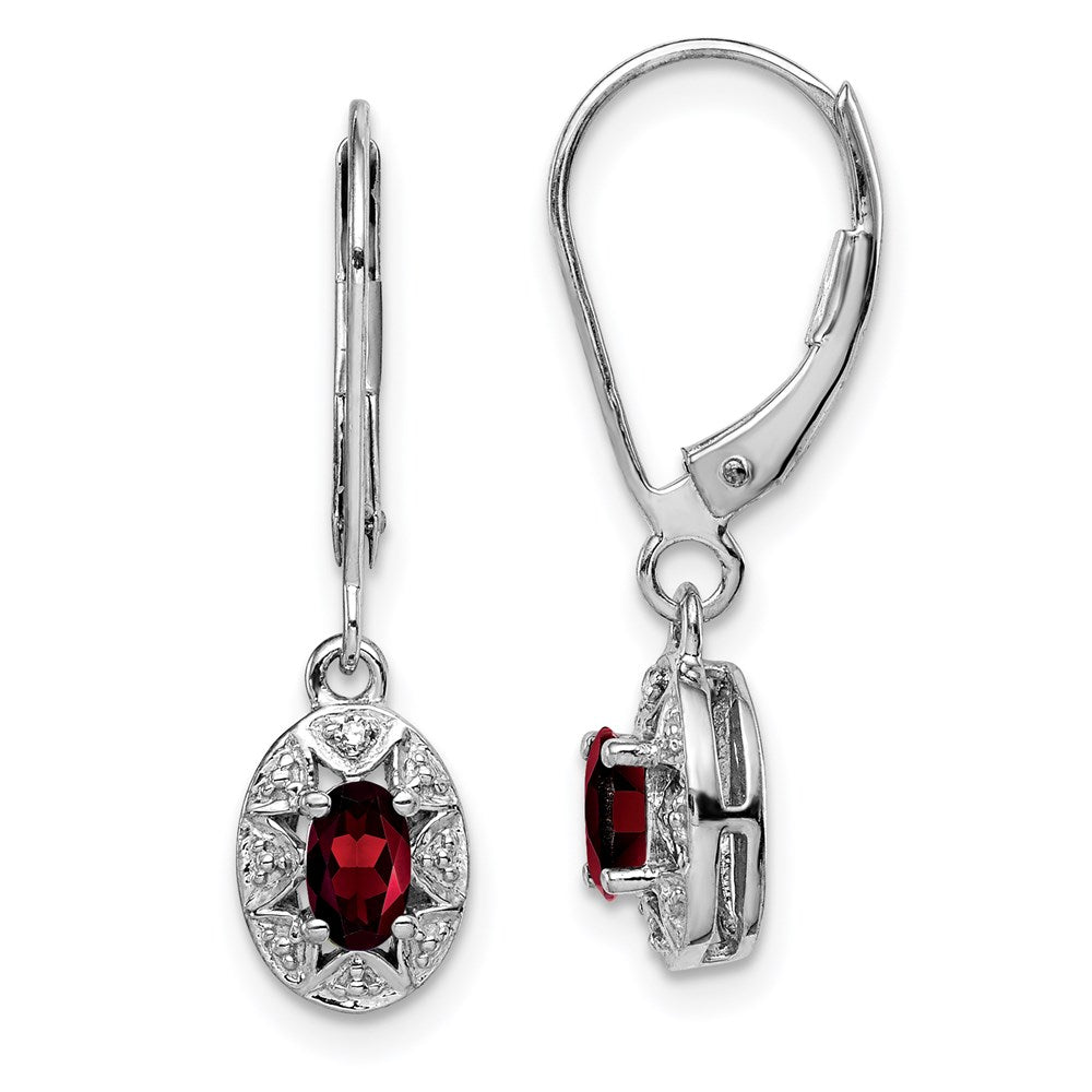 Polished;Leverback;Sterling silver;Diamond;Garnet;Dangle;Rhodium-plated
