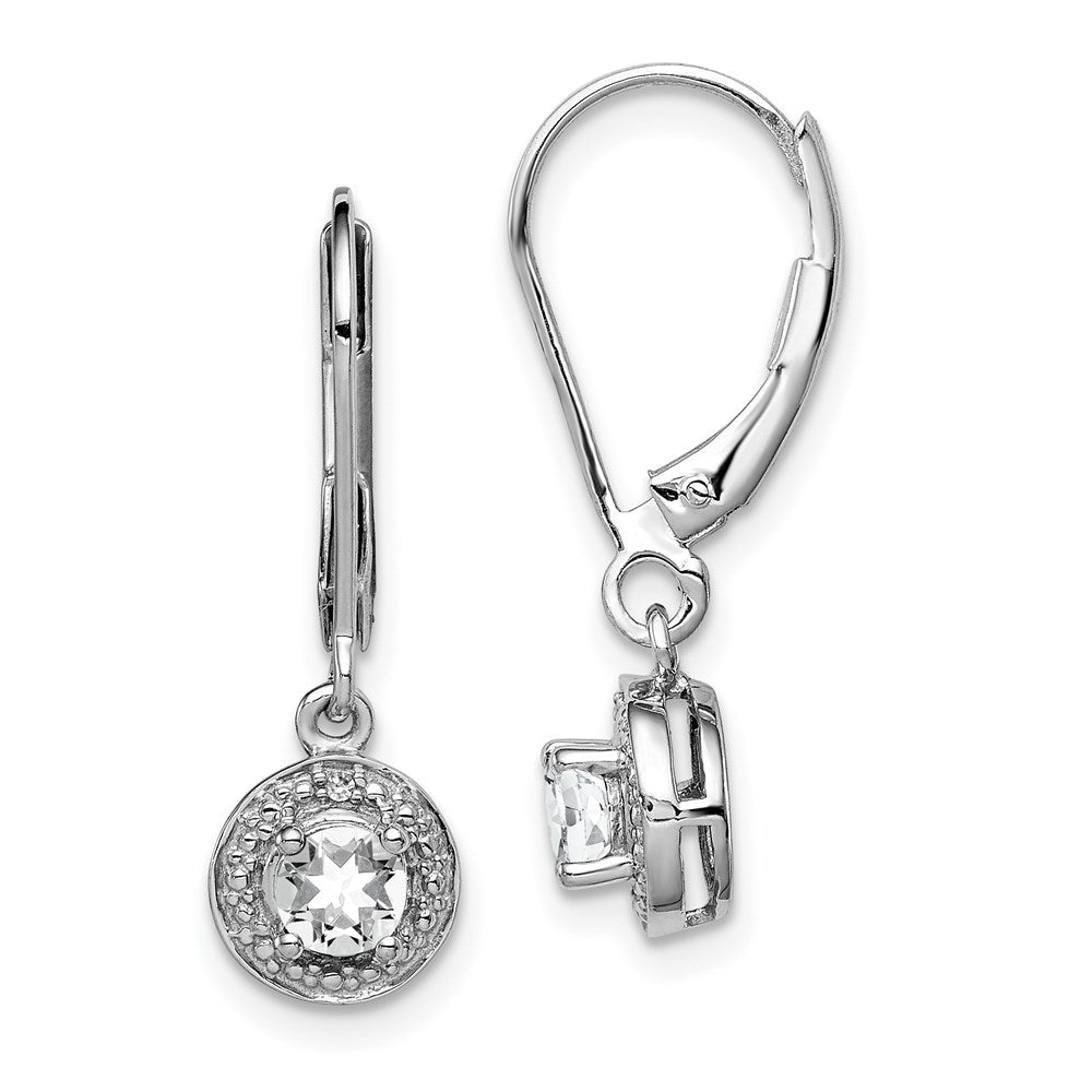 Polished;Leverback;Sterling silver;Diamond;Dangle;Rhodium-plated;White topaz