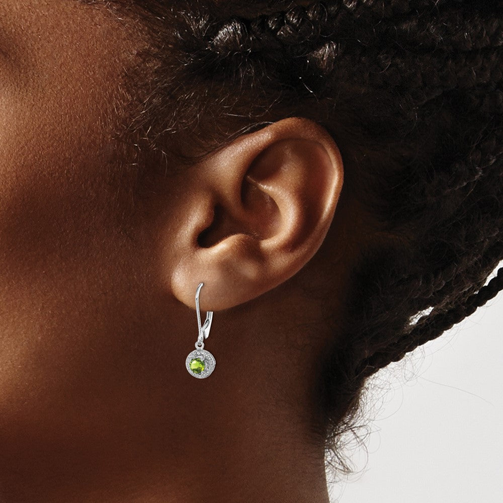 Sterling Silver Rhodium-plated Diam. & Peridot Earrings