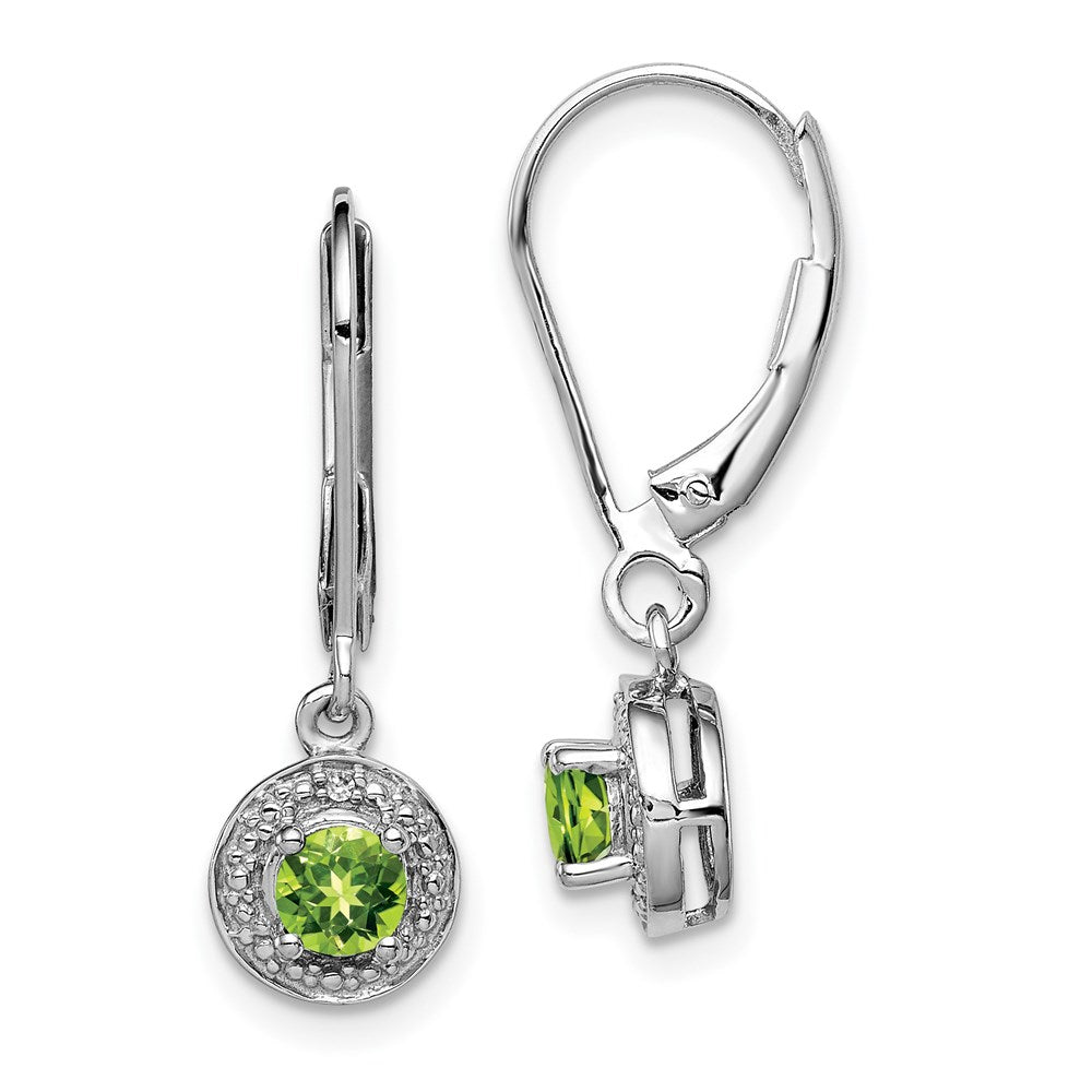 Polished;Leverback;Sterling silver;Diamond;Peridot;Dangle;Rhodium-plated