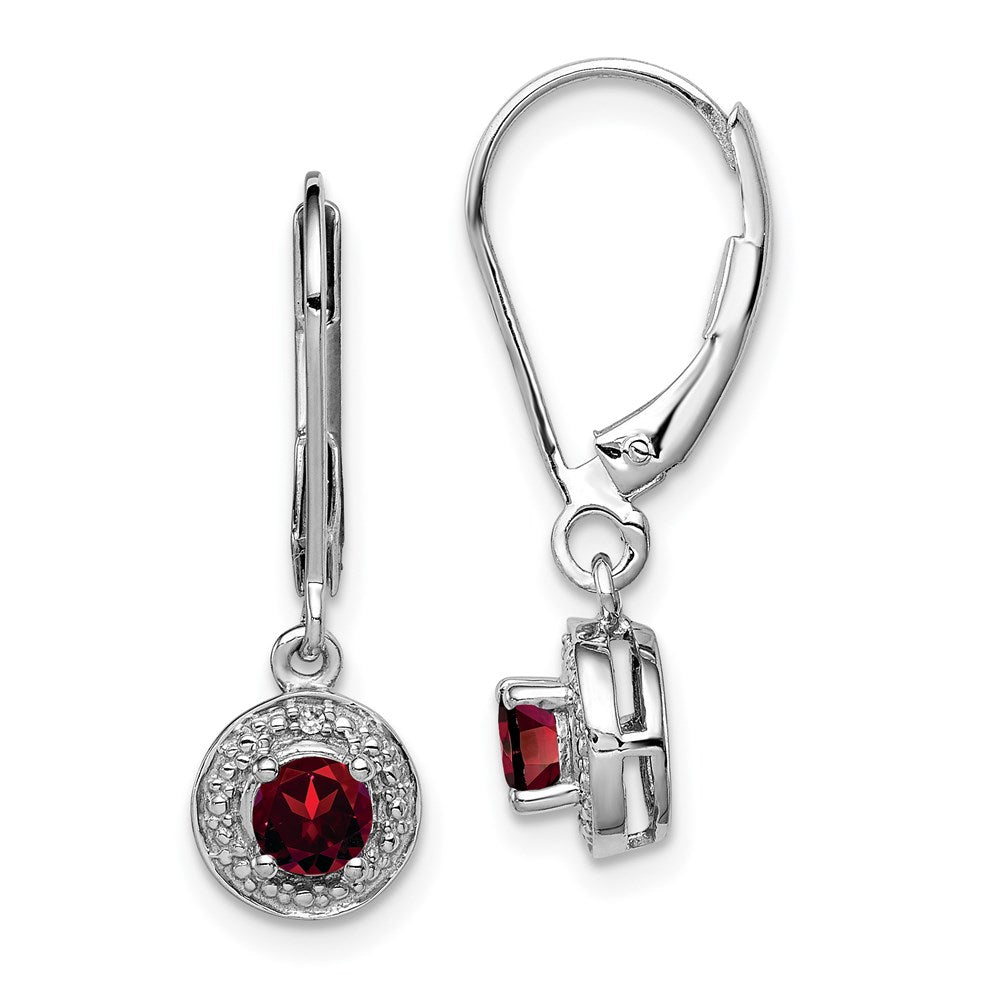 Polished;Leverback;Sterling silver;Diamond;Garnet;Dangle;Rhodium-plated