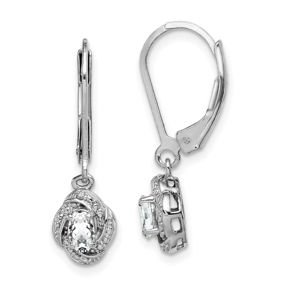 Polished;Leverback;Sterling silver;Diamond;Dangle;Rhodium-plated;White topaz