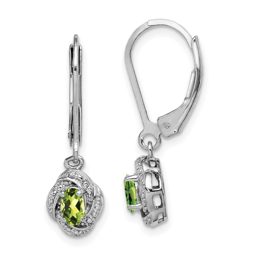 Polished;Leverback;Sterling silver;Diamond;Peridot;Dangle;Rhodium-plated