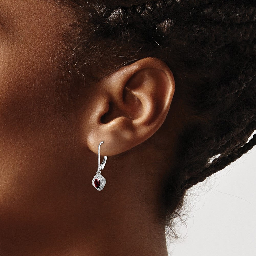 Sterling Silver Rhodium-plated Diam. & Garnet Earrings