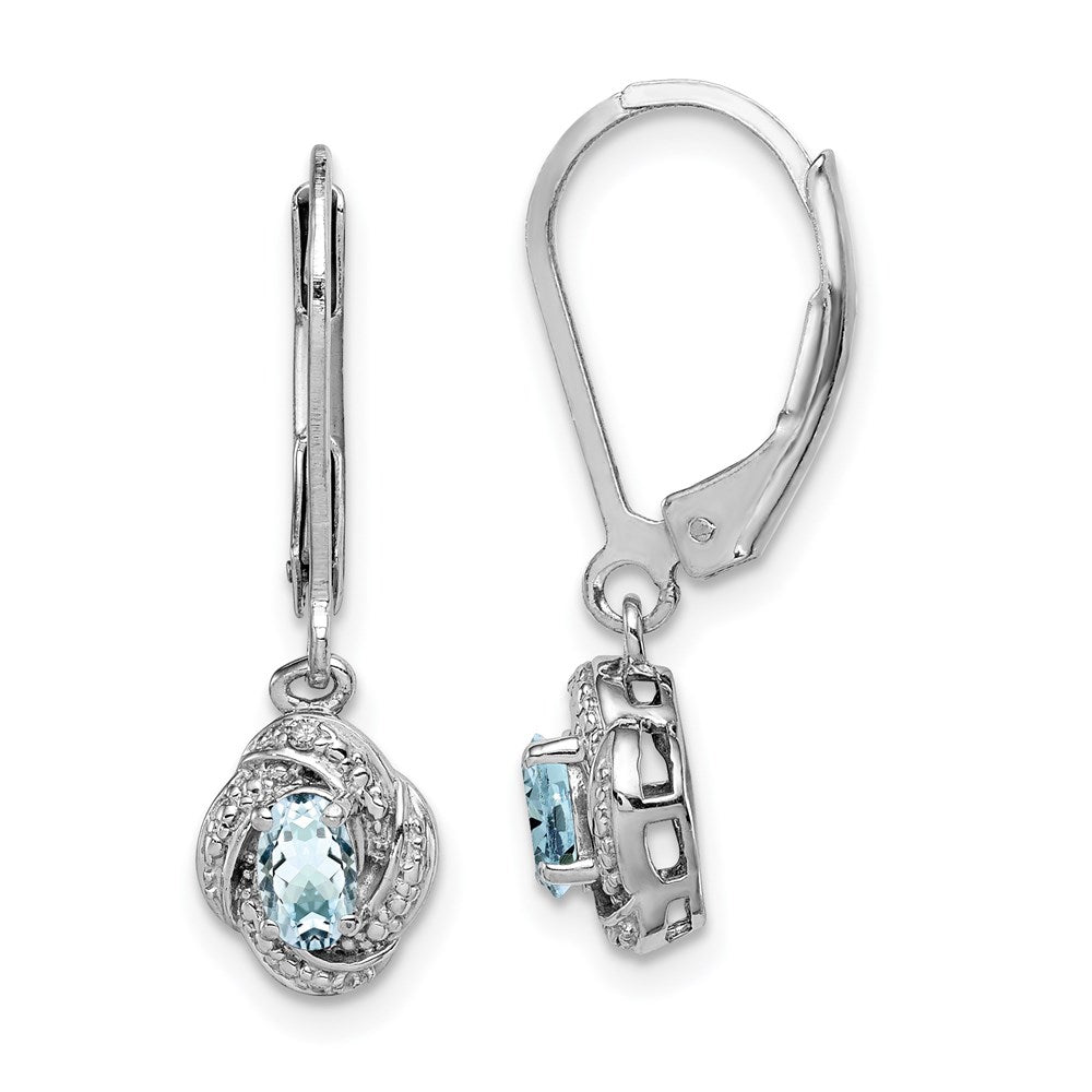 Polished;Leverback;Sterling silver;Aquamarine;Diamond;Dangle;Rhodium-plated