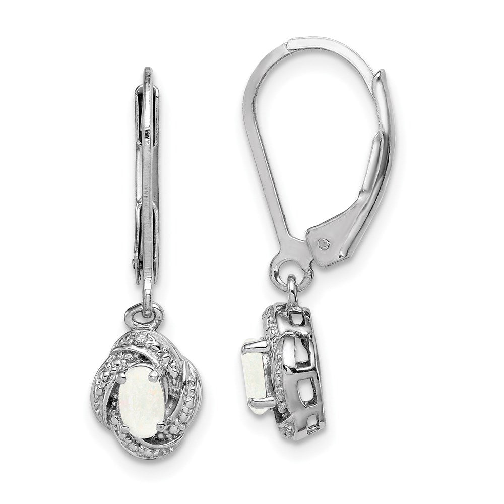 Polished;Leverback;Sterling silver;Diamond;Created opal;Dangle;Rhodium-plated
