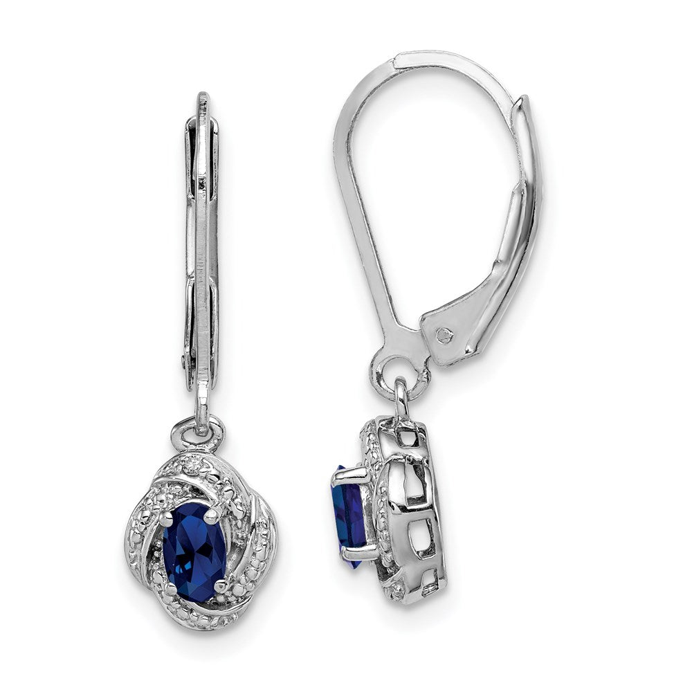Polished;Leverback;Sterling silver;Diamond;Dangle;Rhodium-plated;Created Sapphire