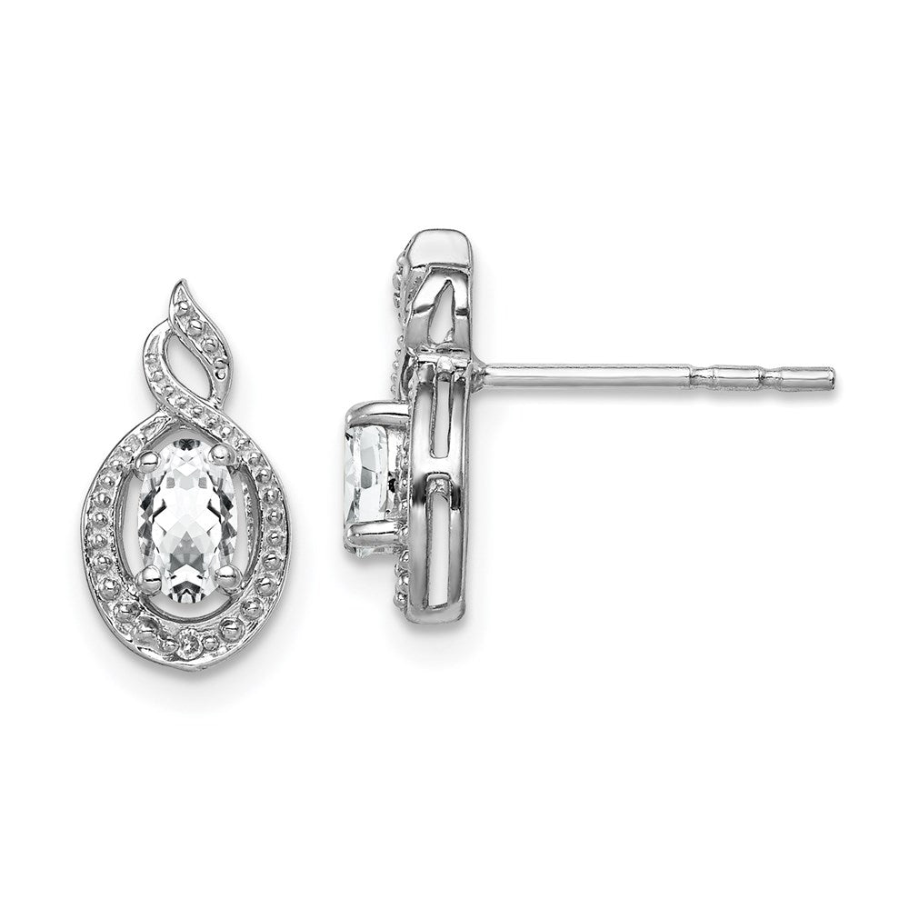 Polished;Open back;Post;Sterling silver;Diamond;Rhodium-plated;White topaz
