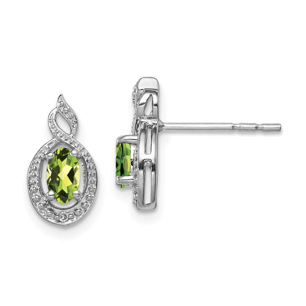 Polished;Open back;Post;Sterling silver;Diamond;Peridot;Rhodium-plated