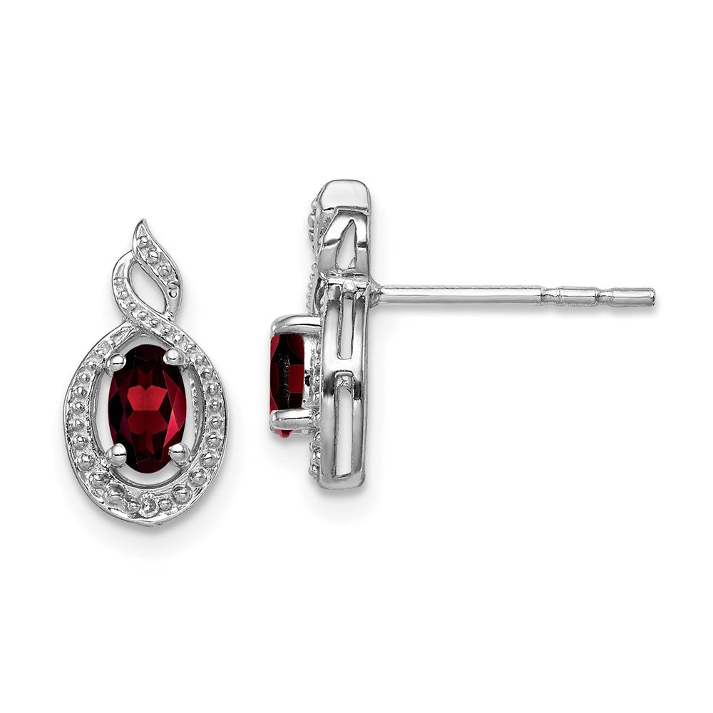 Polished;Open back;Post;Sterling silver;Diamond;Garnet;Rhodium-plated
