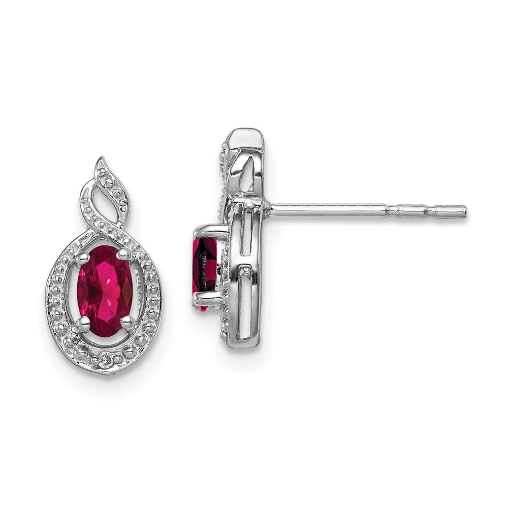 Polished;Open back;Post;Sterling silver;Diamond;Rhodium-plated;Created Ruby
