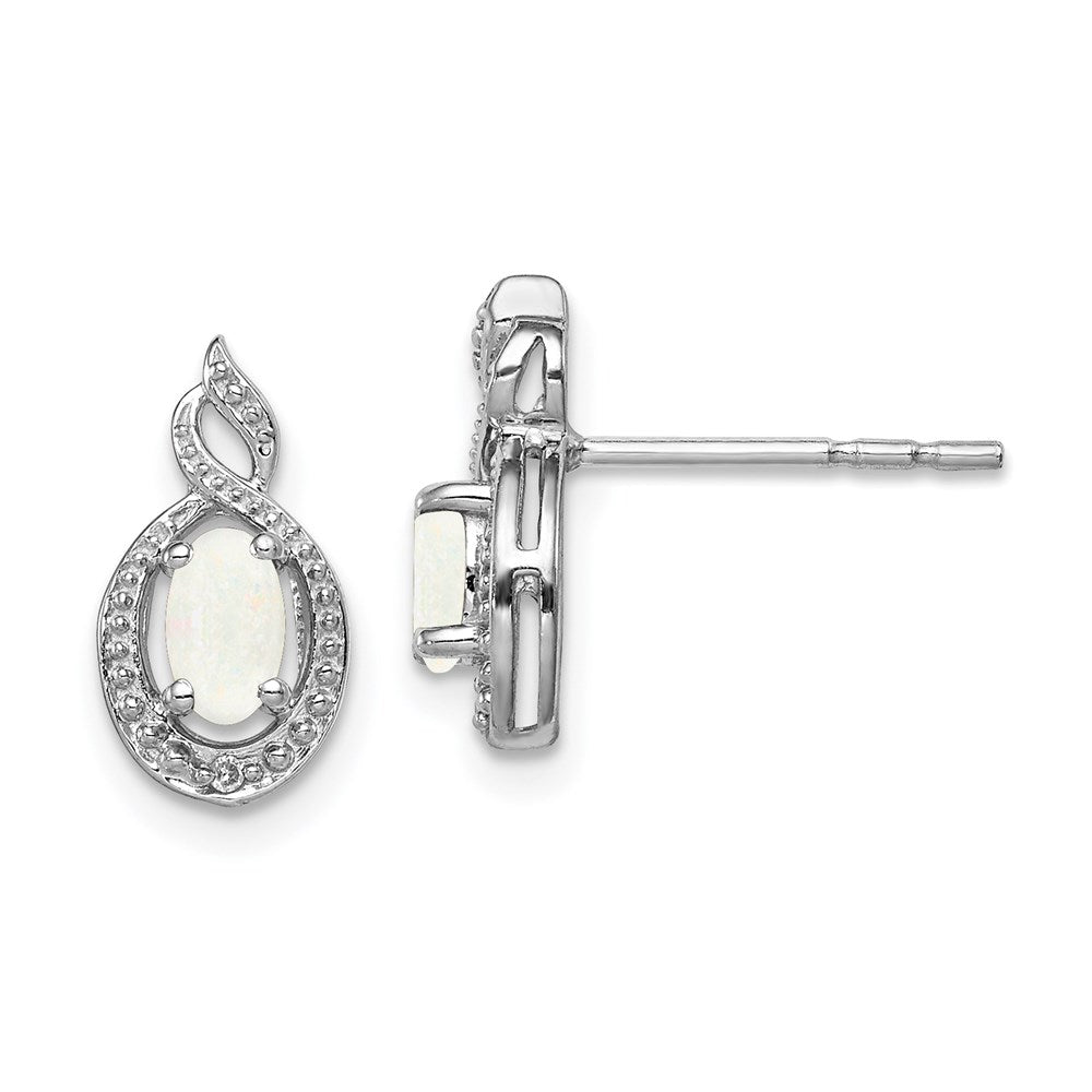 Polished;Open back;Post;Sterling silver;Diamond;Created opal;Rhodium-plated