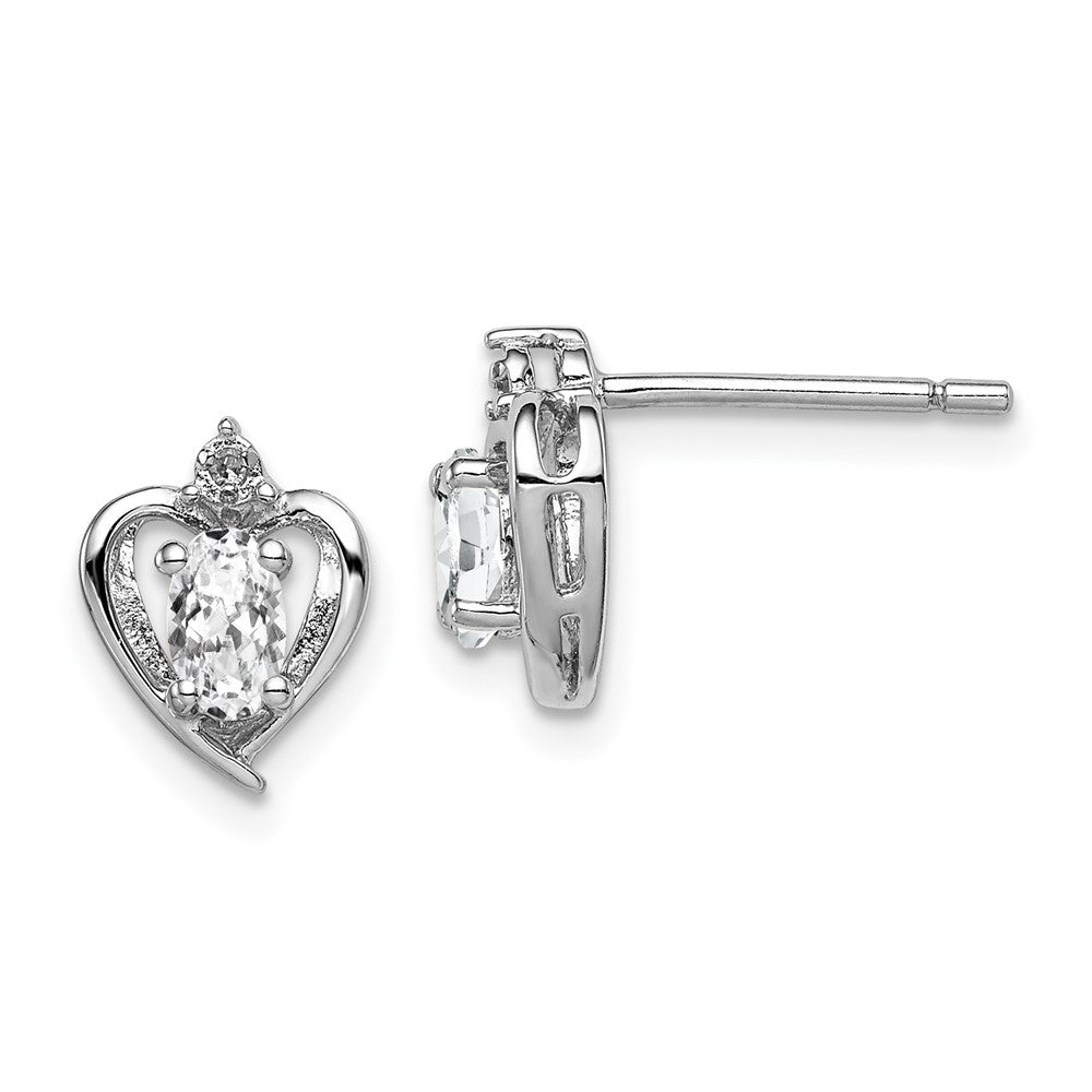 Polished;Open back;Post;Sterling silver;Diamond;Rhodium-plated;White topaz;Heart