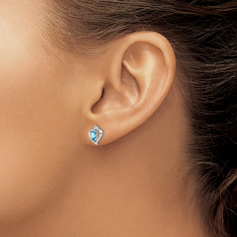 Sterling Silver Rhodium-plated Light Swiss Blue Topaz & Diam. Earrings