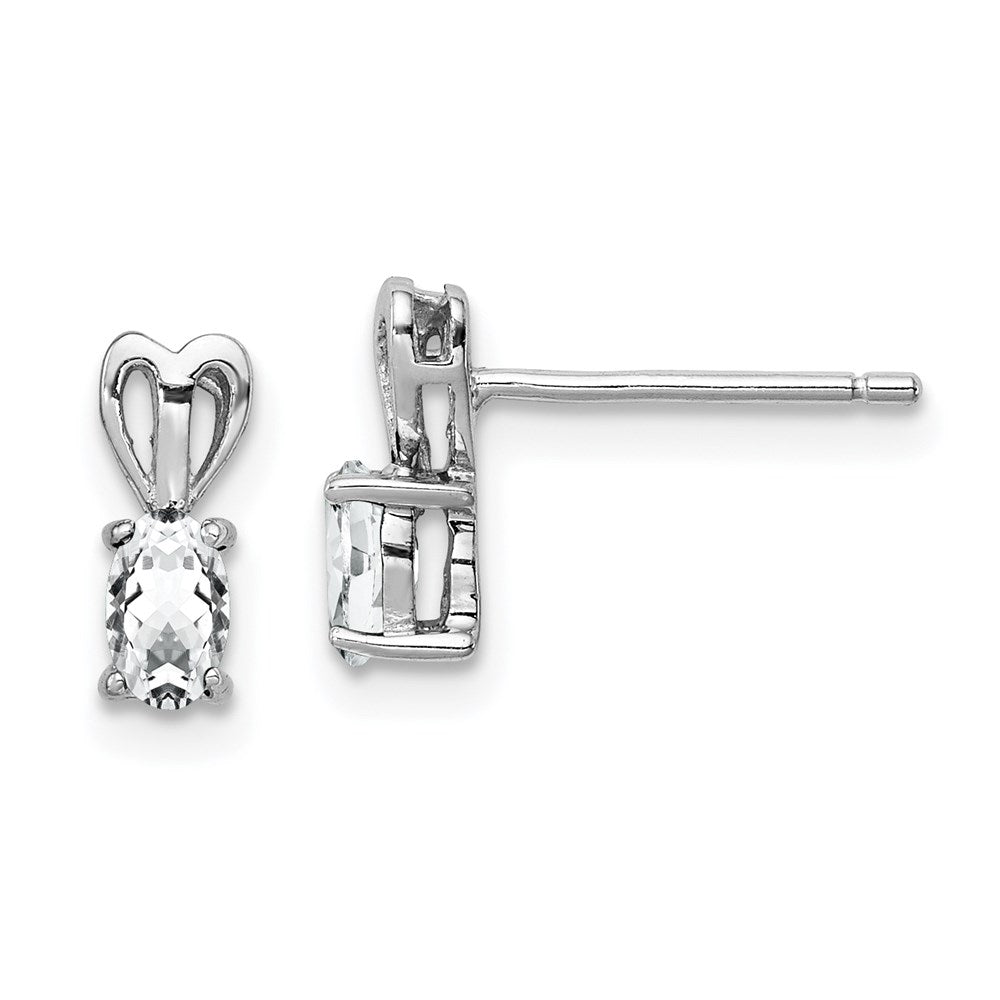 Post;Polished back;Sterling silver;Rhodium-plated;White topaz