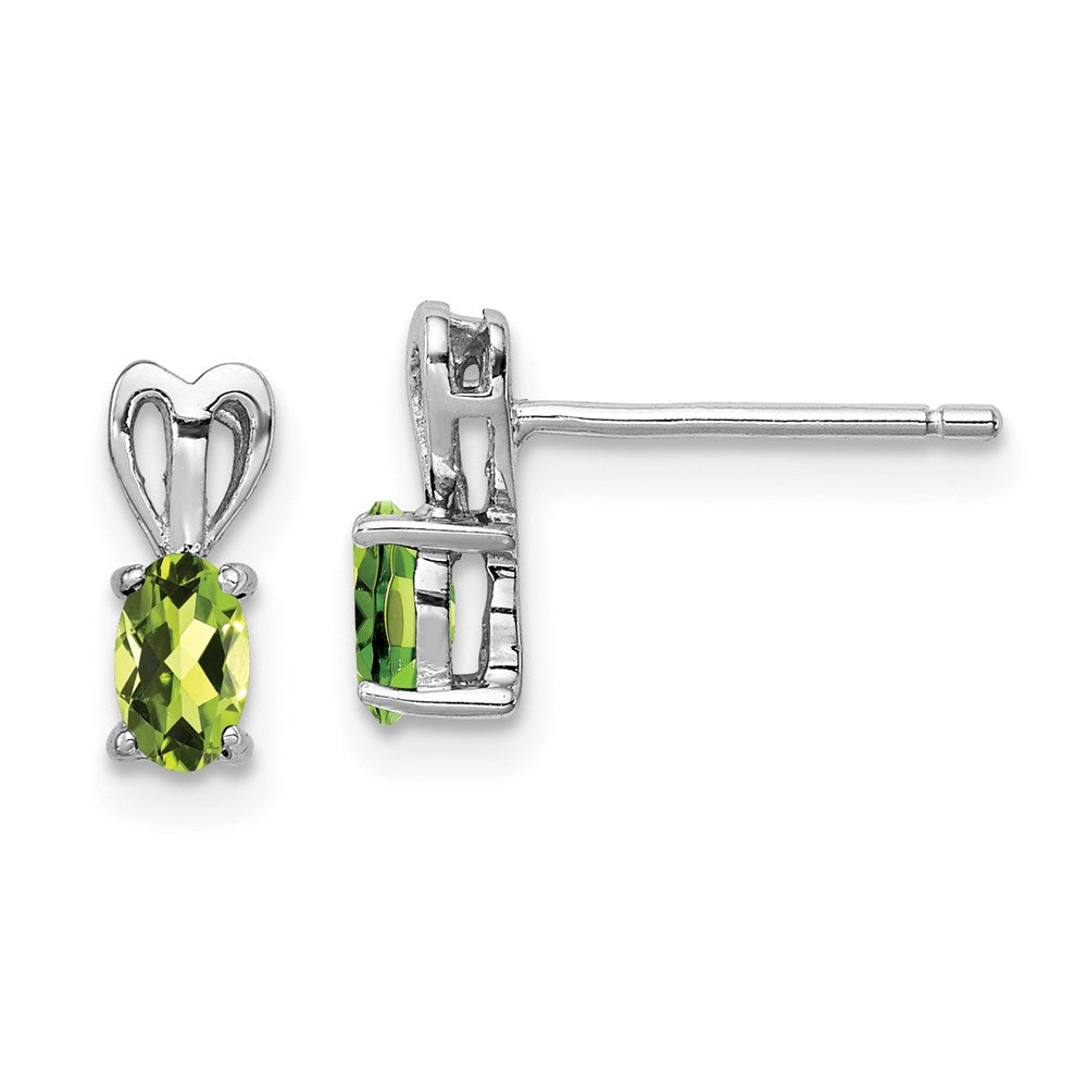 Post;Polished back;Sterling silver;Peridot;Rhodium-plated