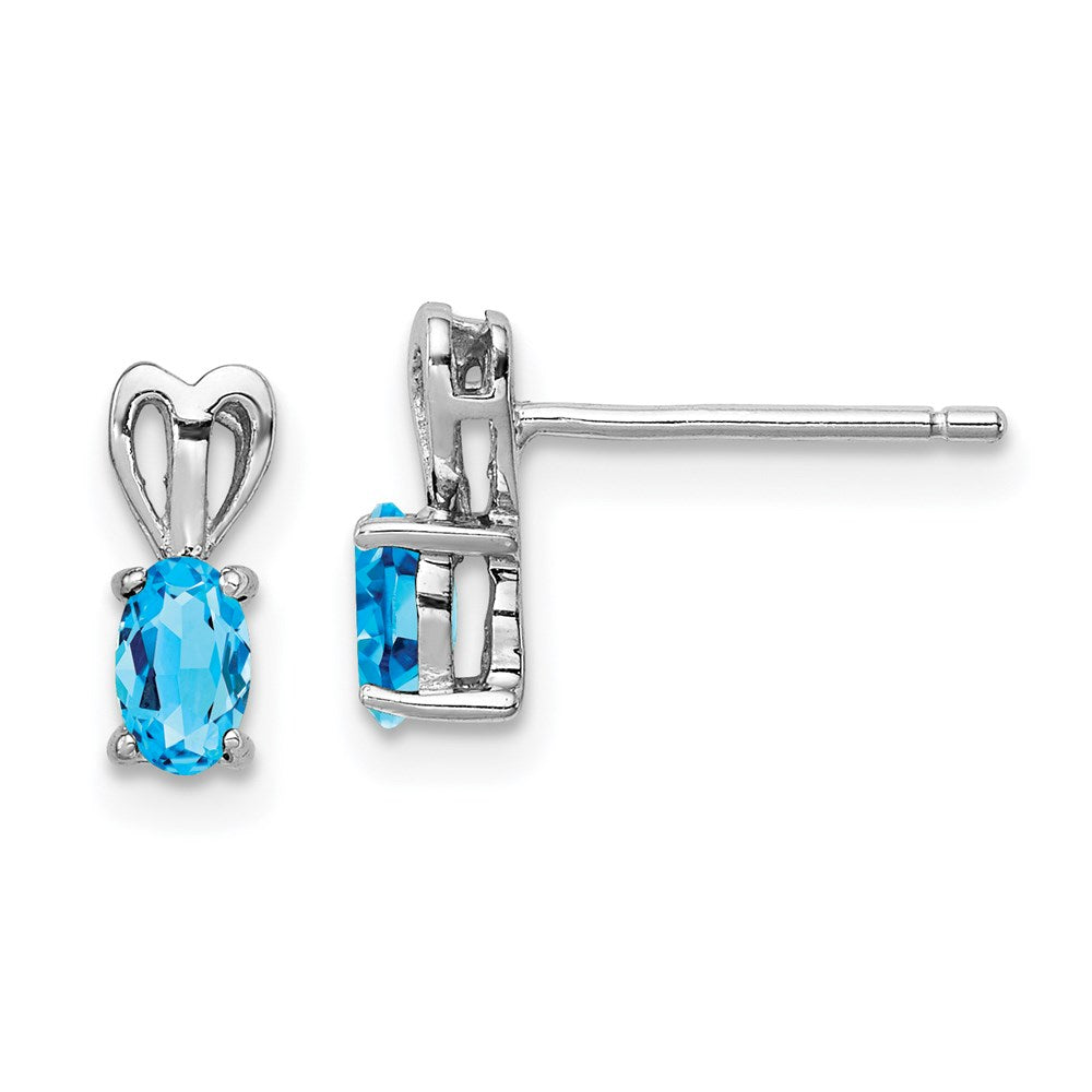 Post;Polished back;Sterling silver;Blue topaz;Rhodium-plated