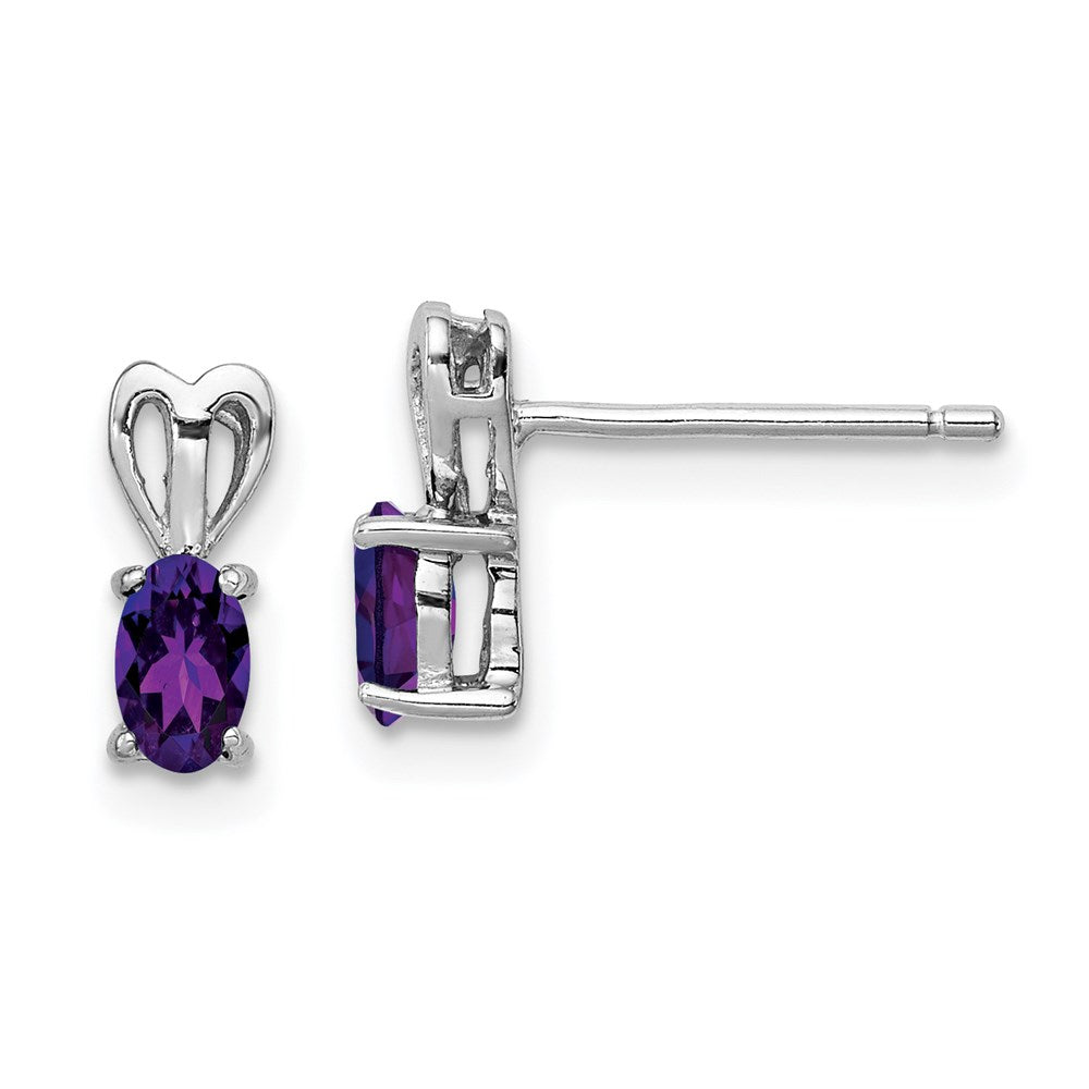 Post;Polished back;Sterling silver;Amethyst;Rhodium-plated