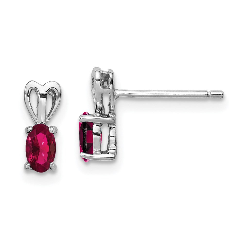 Post;Polished back;Sterling silver;Rhodium-plated;Created Ruby