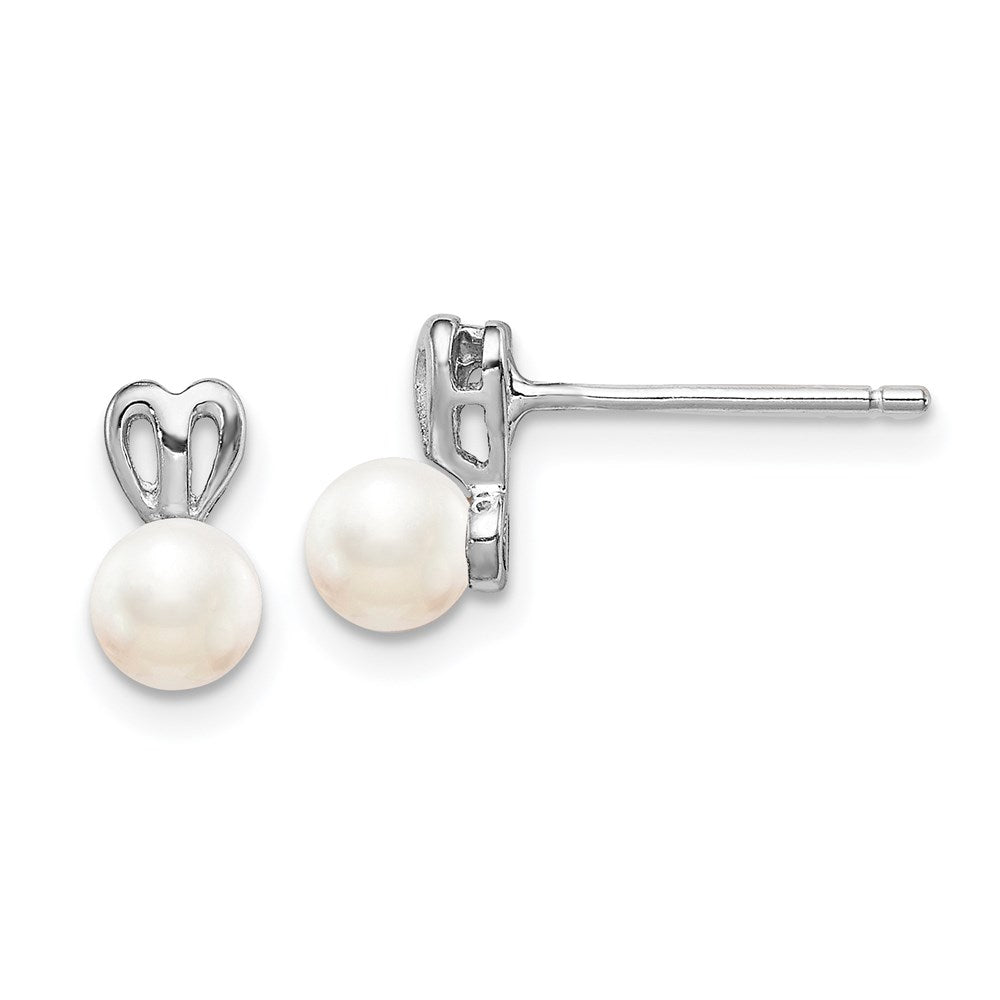 Post;Polished back;Sterling silver;Freshwater cultured pearl;Rhodium-plated