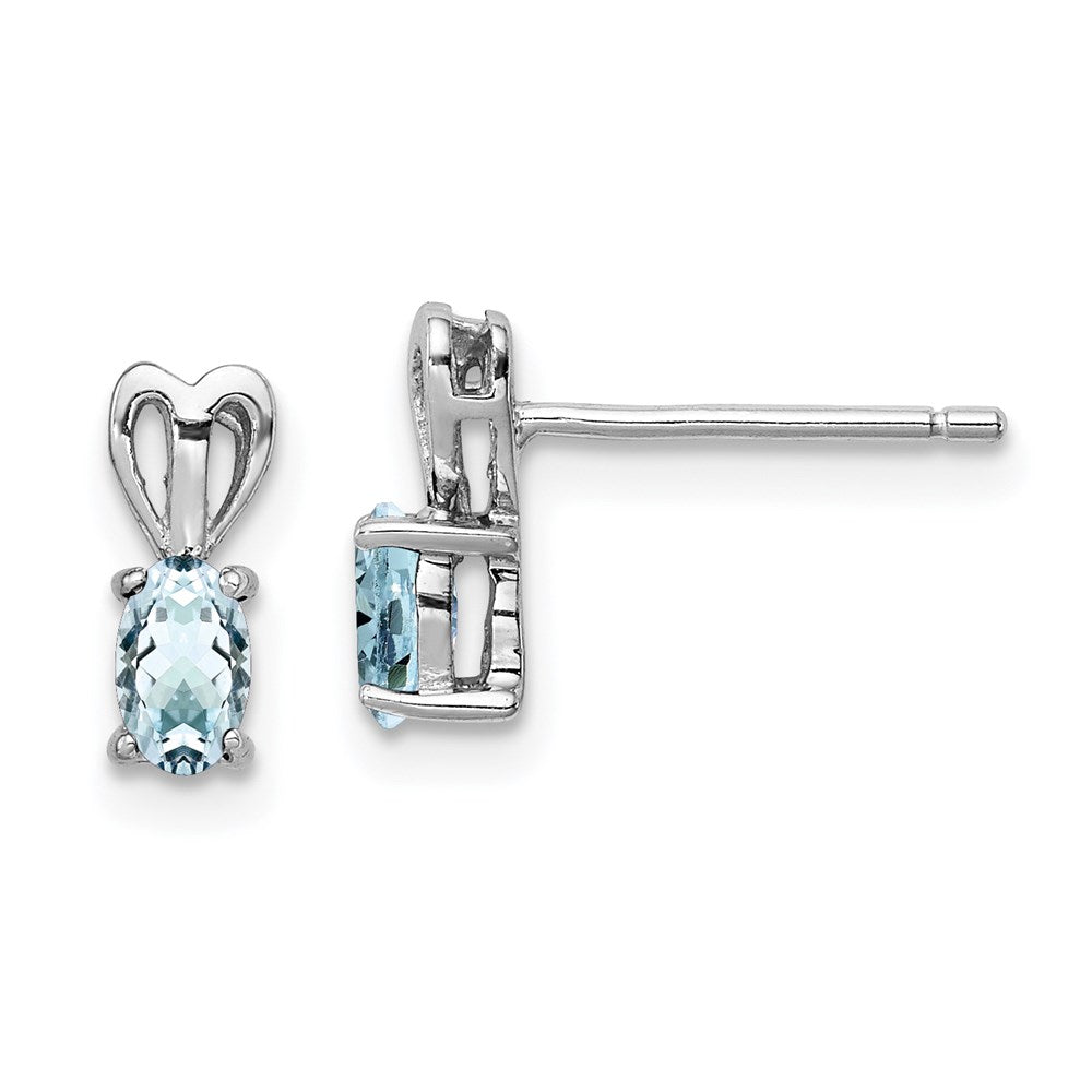 Post;Polished back;Sterling silver;Aquamarine;Rhodium-plated