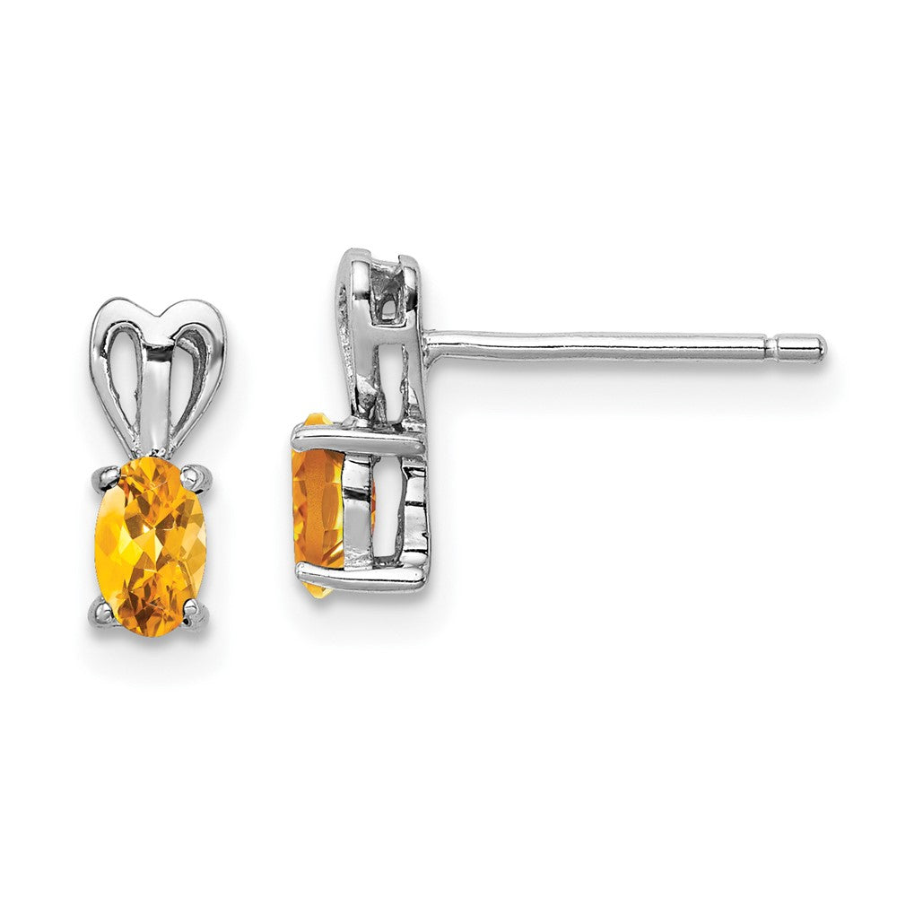 Post;Polished back;Sterling silver;Citrine;Rhodium-plated