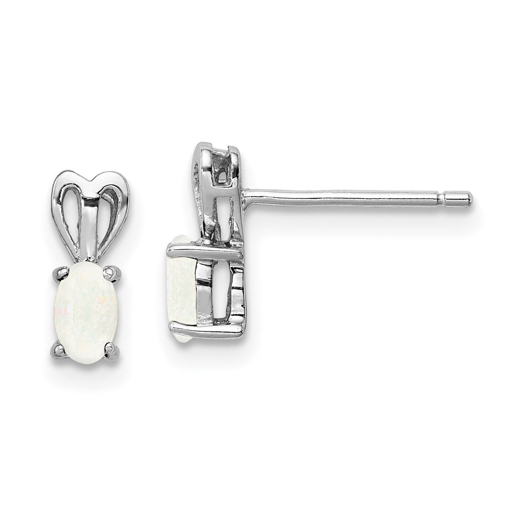 Post;Polished back;Sterling silver;Created opal;Rhodium-plated