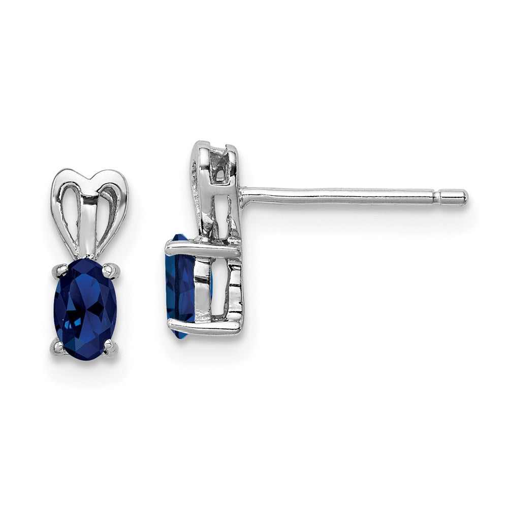 Post;Polished back;Sterling silver;Rhodium-plated;Created Sapphire