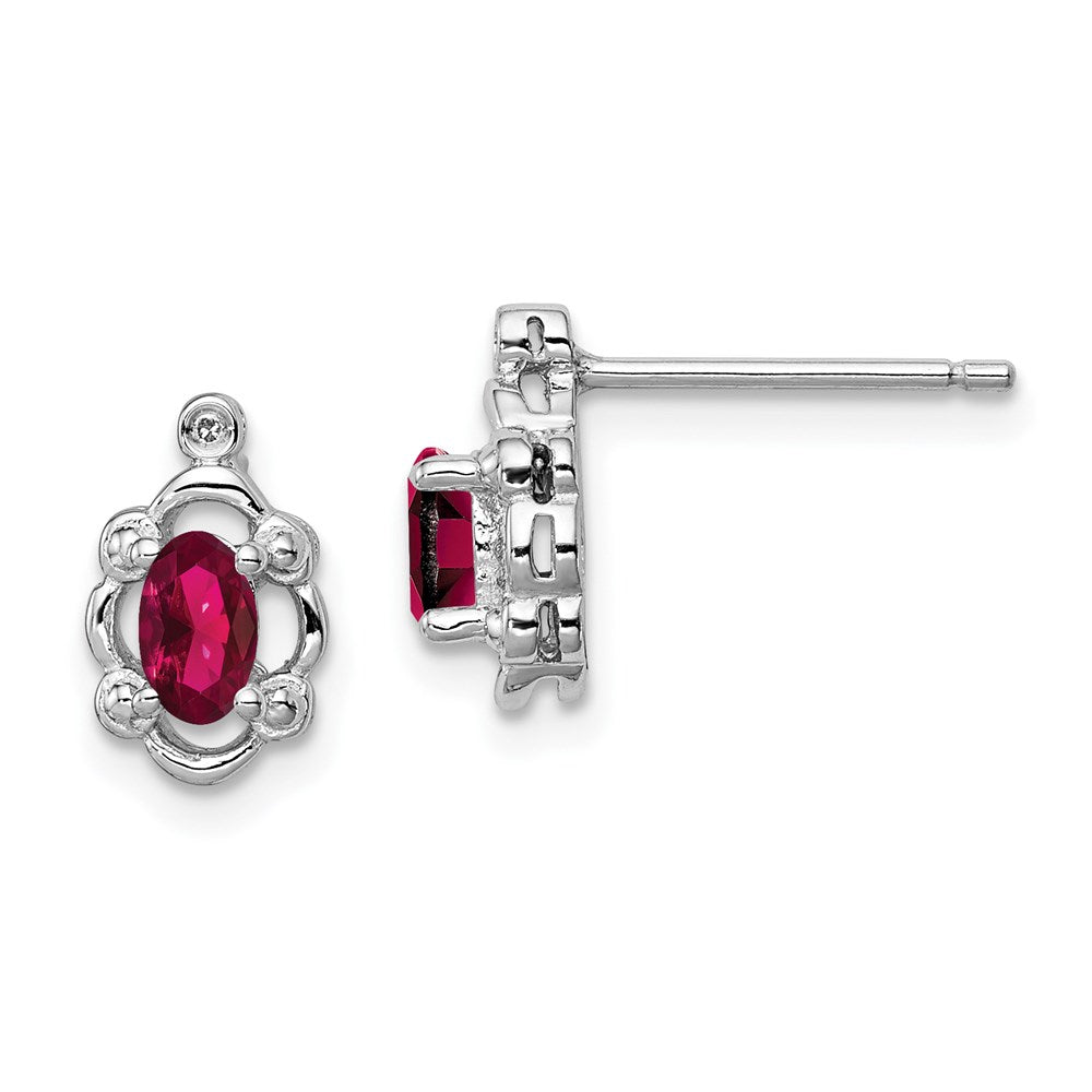 Polished;Open back;Post;Sterling silver;Diamond;Rhodium-plated;Created Ruby