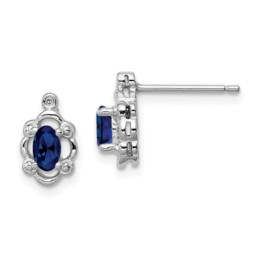 Polished;Open back;Post;Sterling silver;Diamond;Rhodium-plated;Created Sapphire