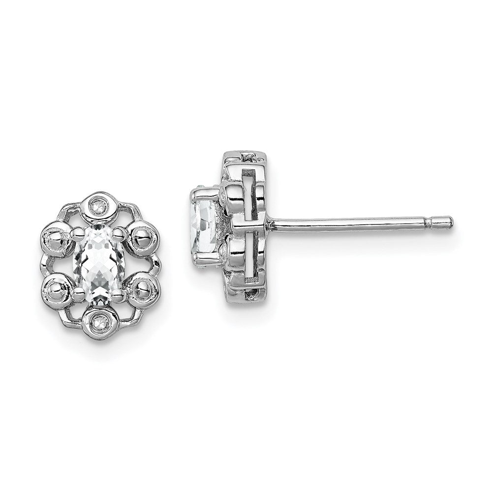 Polished;Open back;Post;Sterling silver;Diamond;Rhodium-plated;White topaz