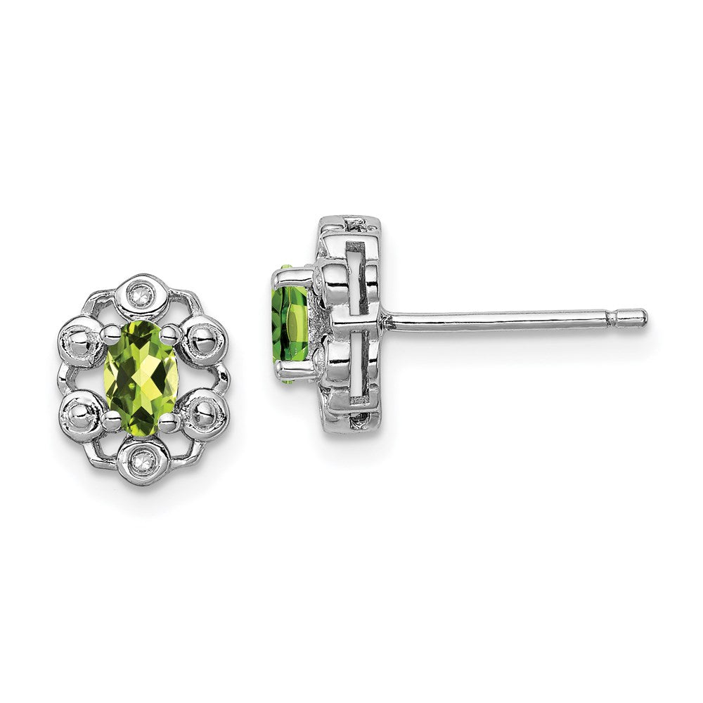 Polished;Open back;Post;Sterling silver;Diamond;Peridot;Rhodium-plated