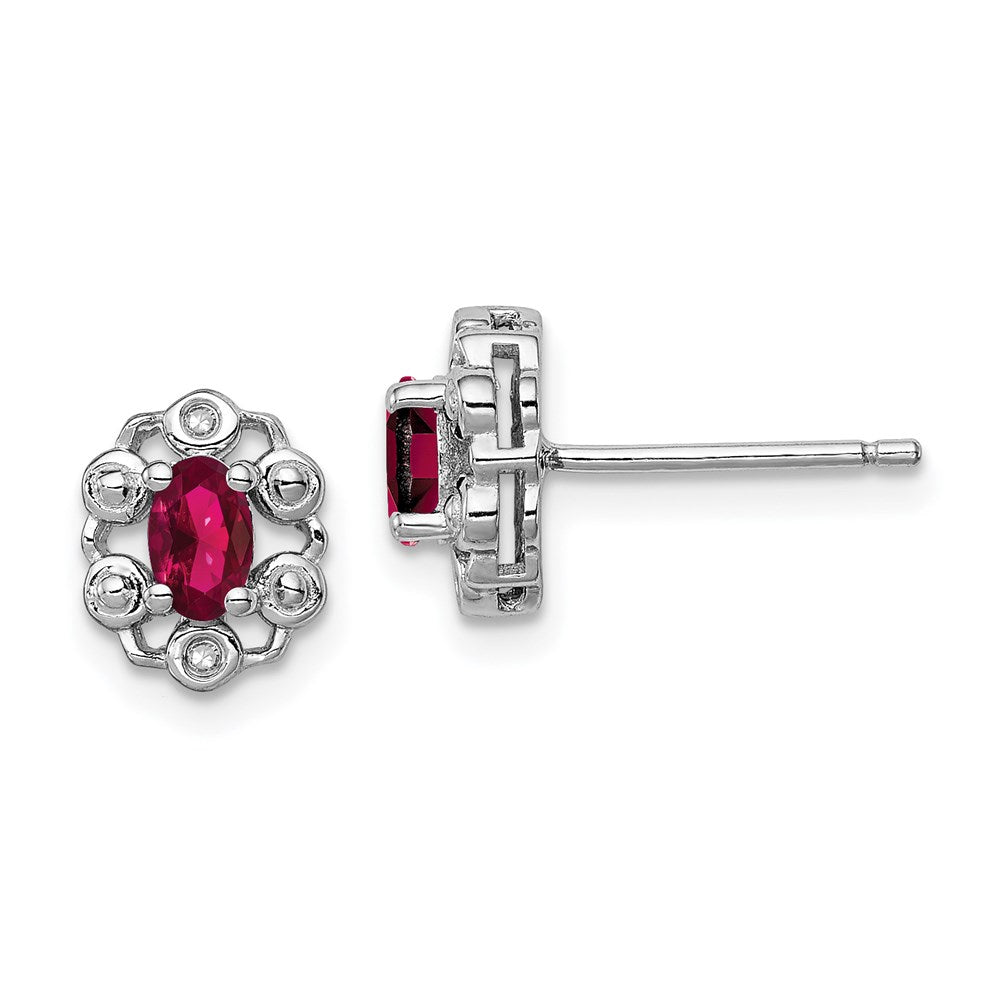Polished;Open back;Post;Sterling silver;Diamond;Rhodium-plated;Created Ruby