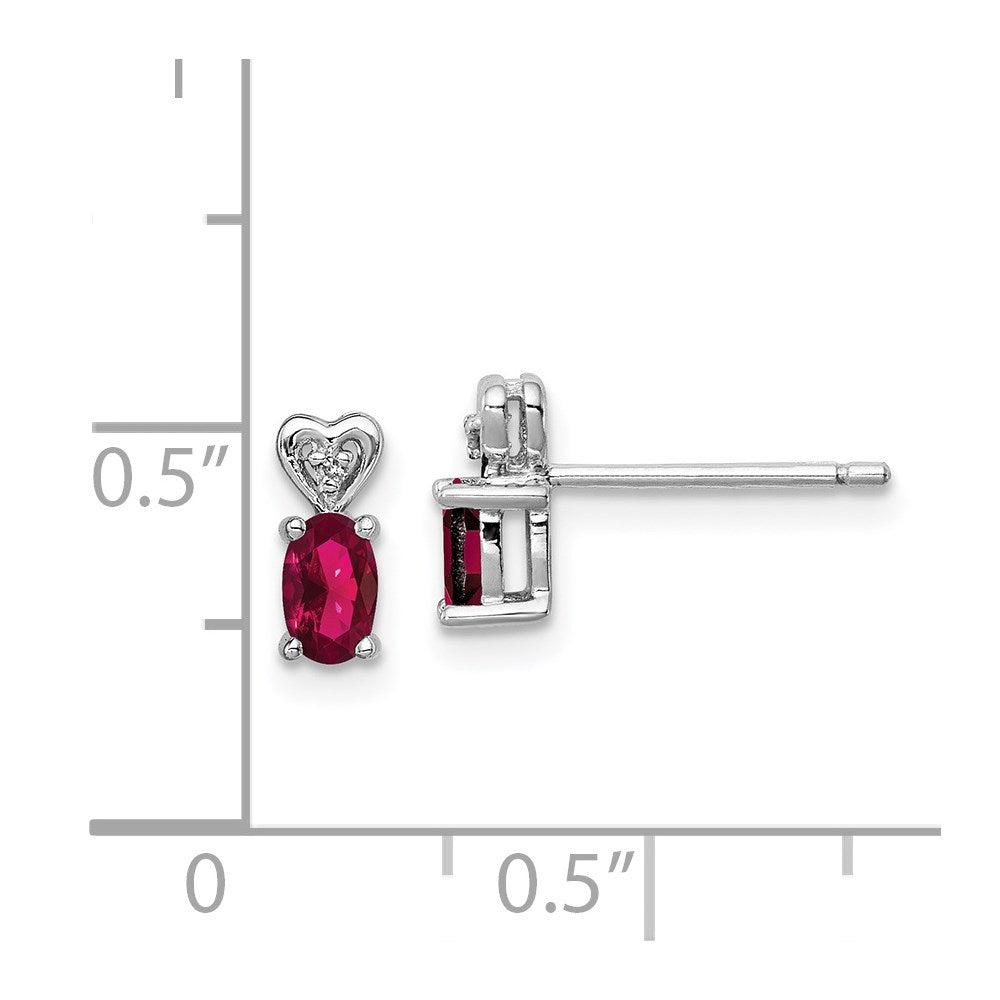 Sterling Silver Rhodium-plated Created Ruby & Diam. Earrings