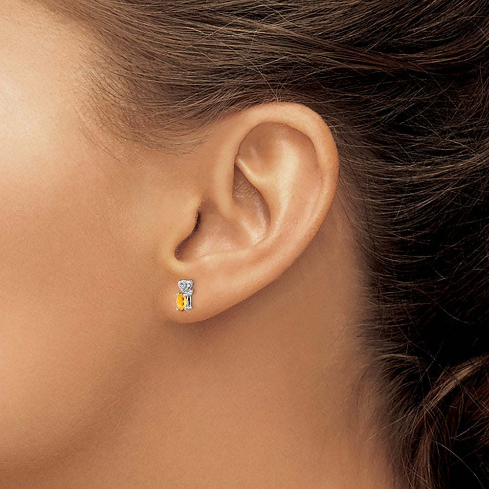 Sterling Silver Rhodium-plated Citrine & Diam. Earrings