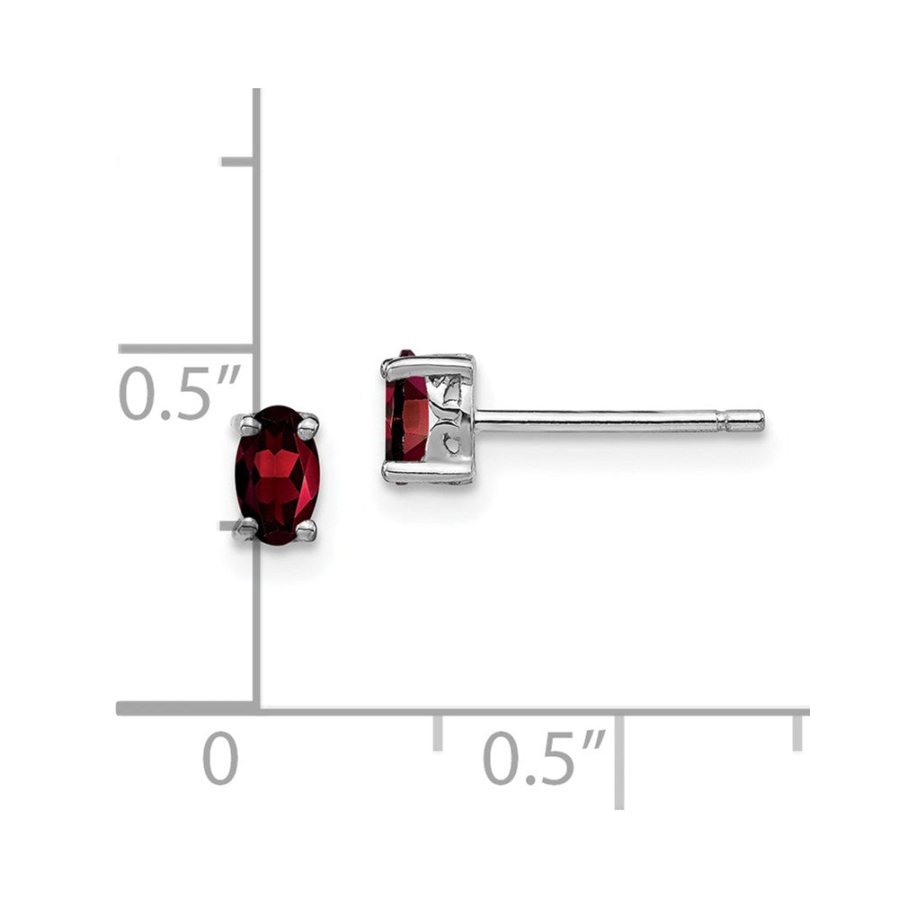 Sterling Silver Rhodium-plated 5x3mm Oval Garnet Post Earrings