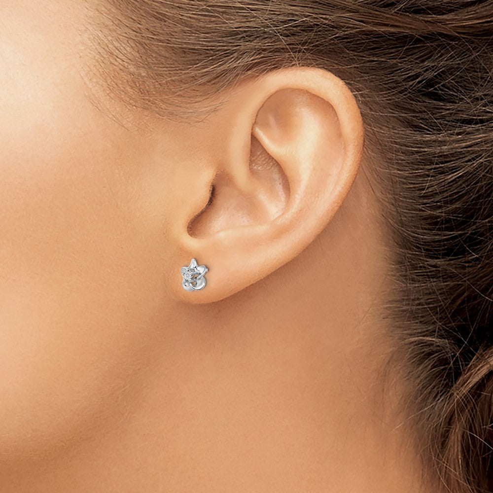 Sterling Silver Rhodium-plated Floral Diamond Post Earrings