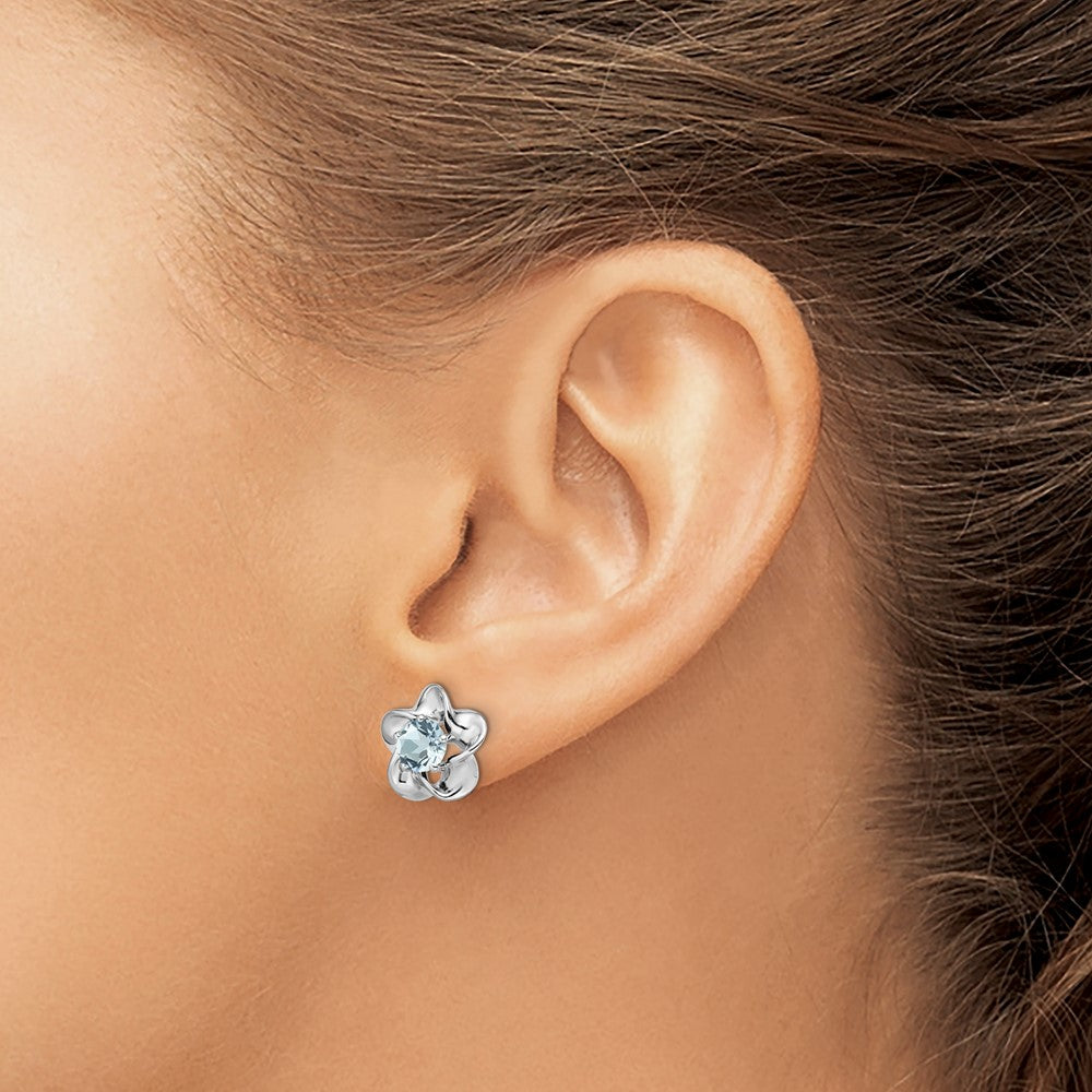 Sterling Silver Rhodium-plated Floral Aquamarine Post Earrings
