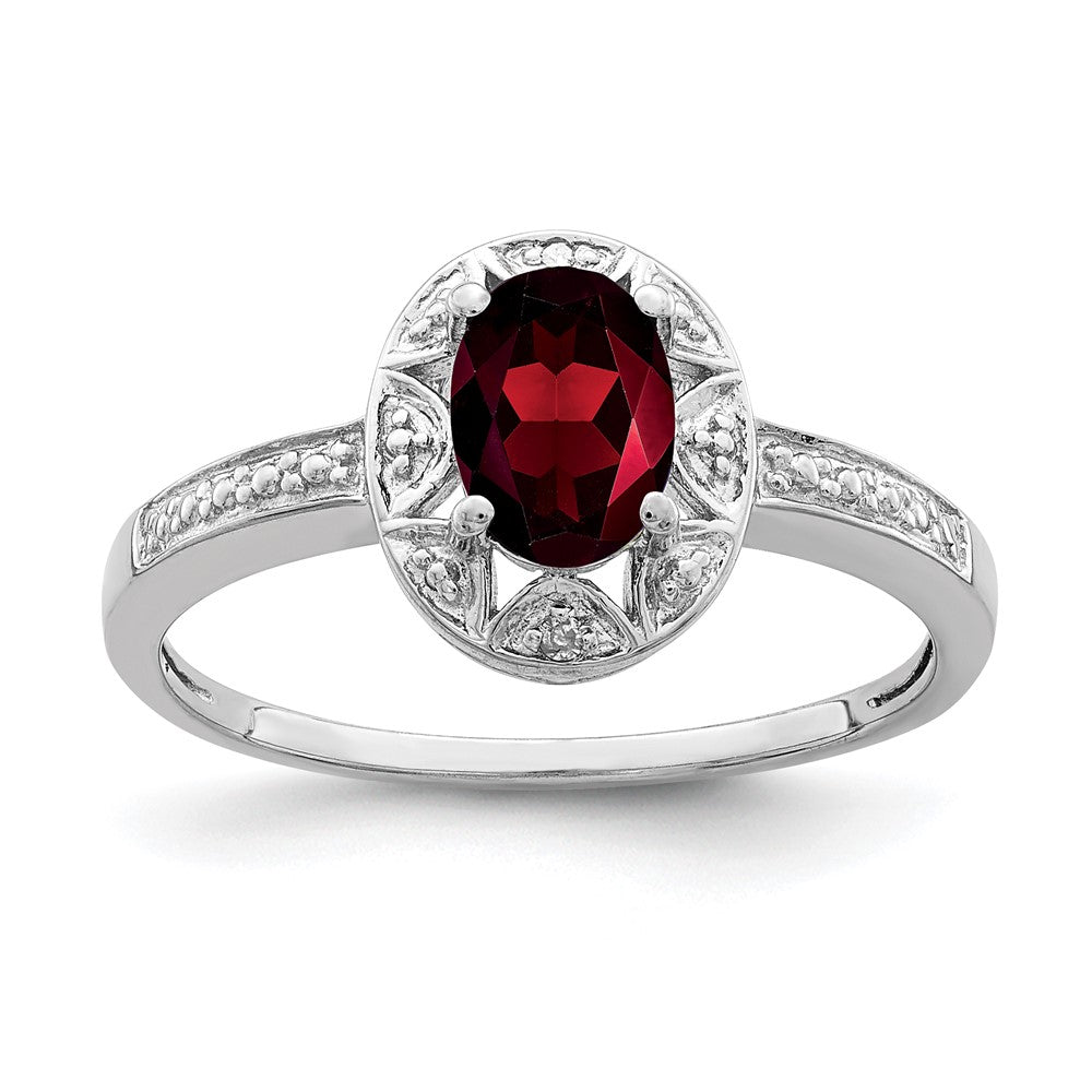 Polished;Sterling silver;Diamond;Garnet;Rhodium-plated;Oval