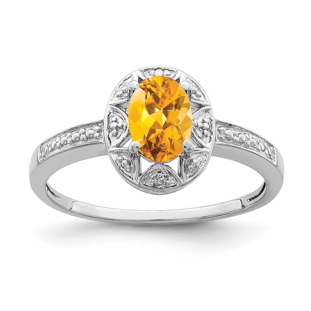 Polished;Sterling silver;Citrine;Diamond;Rhodium-plated