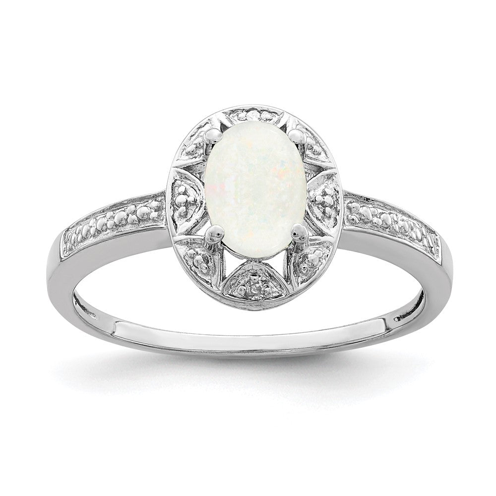 Polished;Sterling silver;Diamond;Created opal;Rhodium-plated