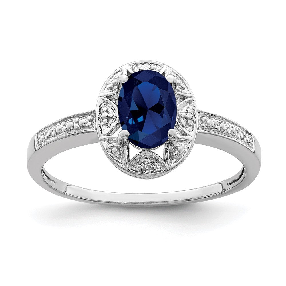 Polished;Sterling silver;Diamond;Rhodium-plated;Created Sapphire