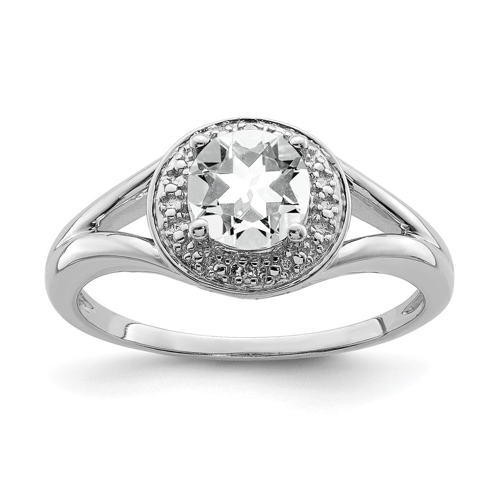 Polished;Sterling silver;Diamond;Rhodium-plated;White topaz