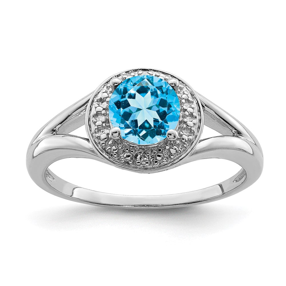 Polished;Sterling silver;Diamond;Rhodium-plated;Blue Topaz