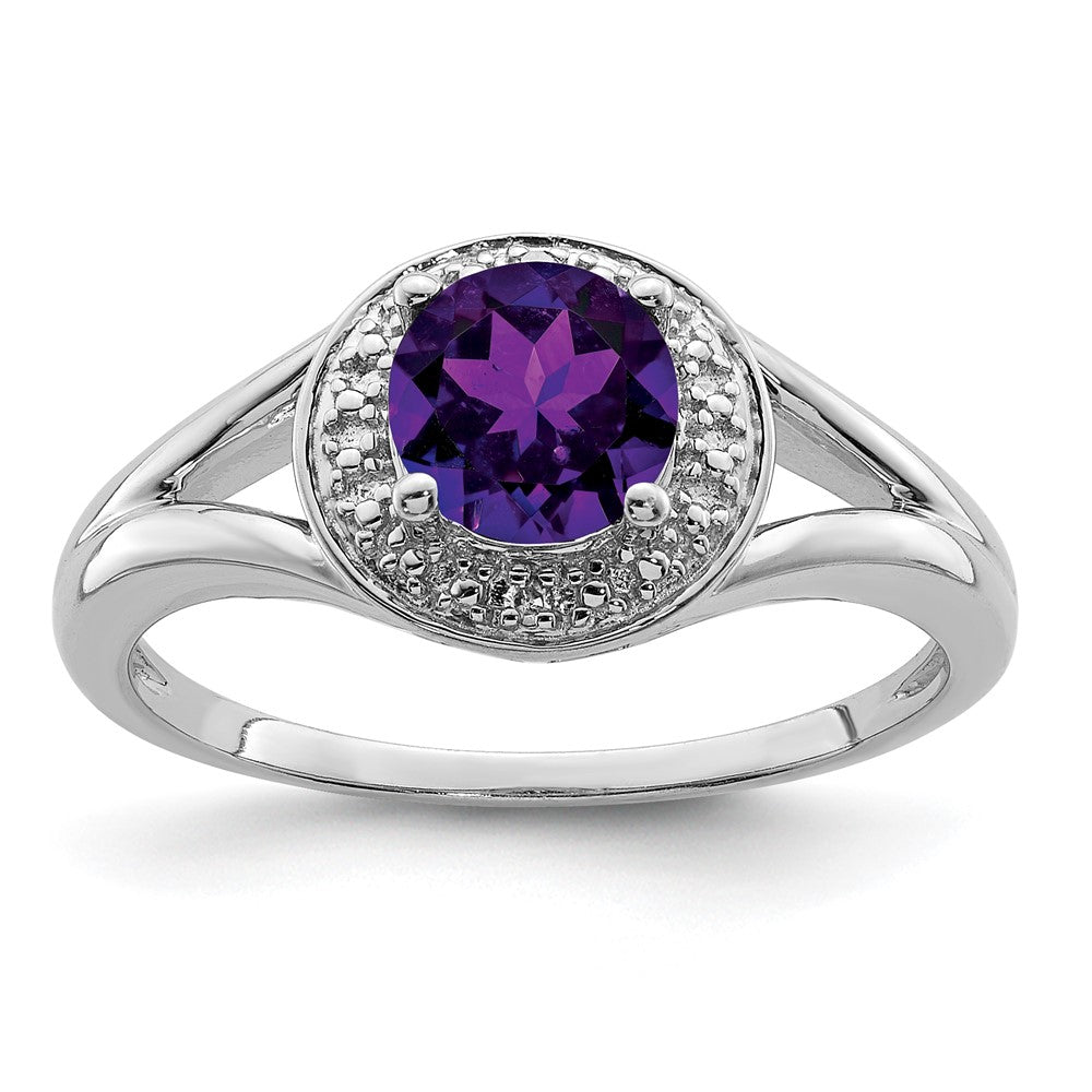 Polished;Sterling silver;Amethyst;Diamond;Rhodium-plated