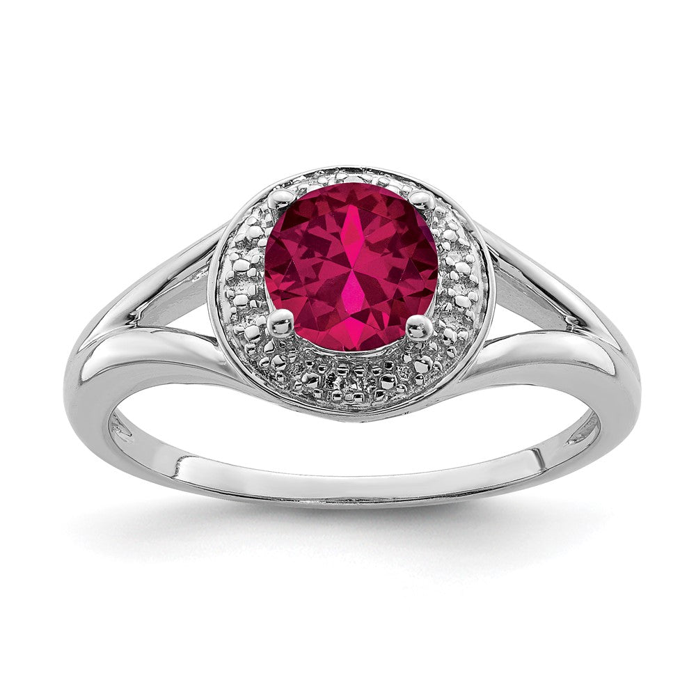 Polished;Sterling silver;Diamond;Rhodium-plated;Created Ruby