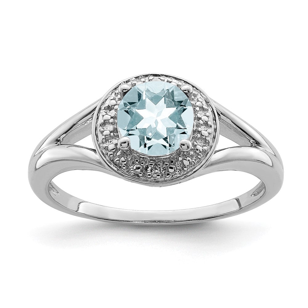Polished;Sterling silver;Aquamarine;Diamond;Rhodium-plated