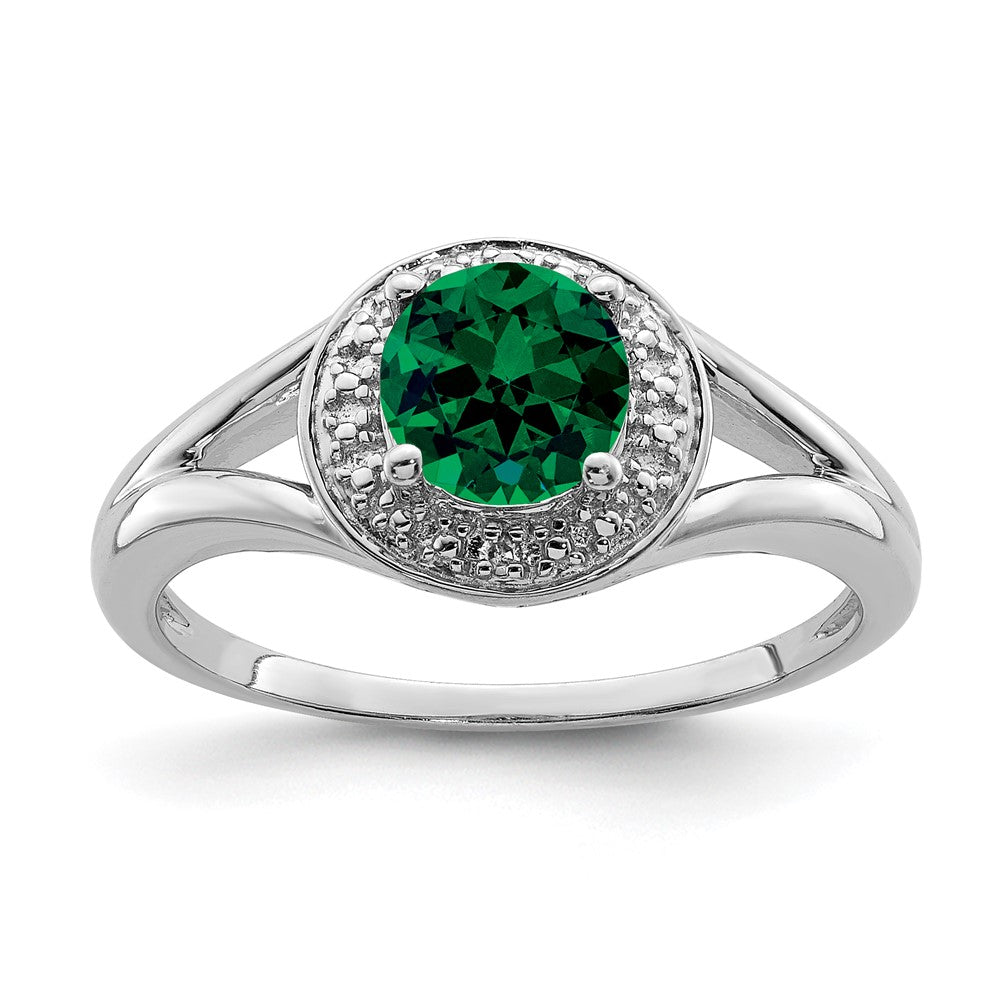 Polished;Sterling silver;Diamond;Rhodium-plated;Created Emerald