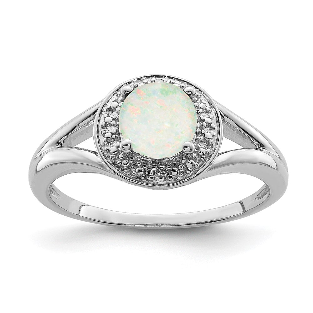 Polished;Sterling silver;Diamond;Round;Created opal;Rhodium-plated