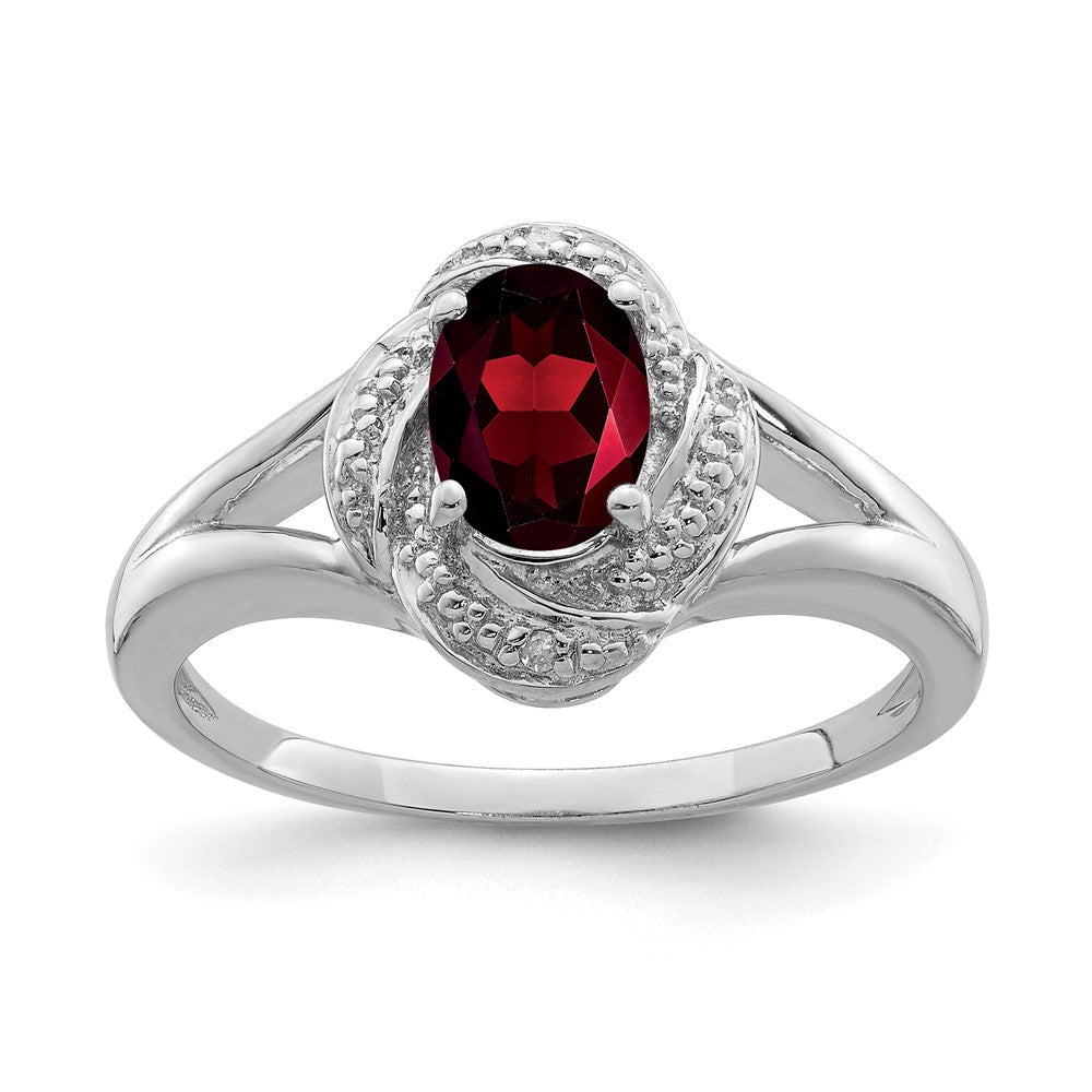 Polished;Sterling silver;Diamond;Garnet;Rhodium-plated;Oval